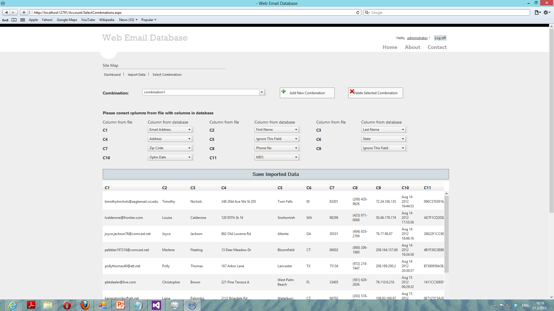 Web Email Database
